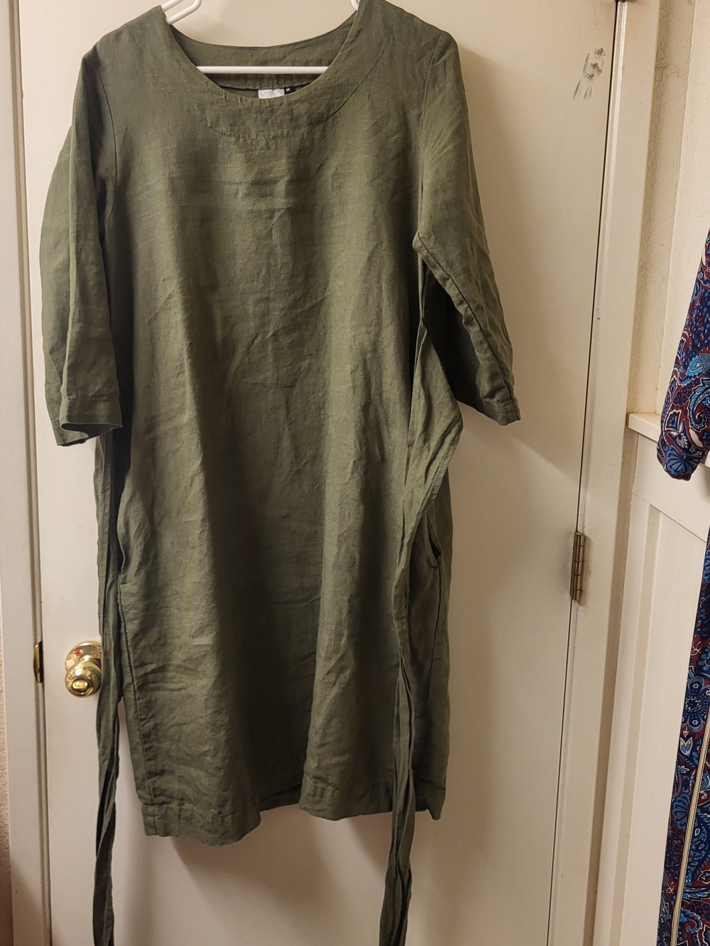 NWOT, LEN.ok Linen Khaki Green Linen Dress, Similar To Not Perfect Linen - Picture 2 of 16
